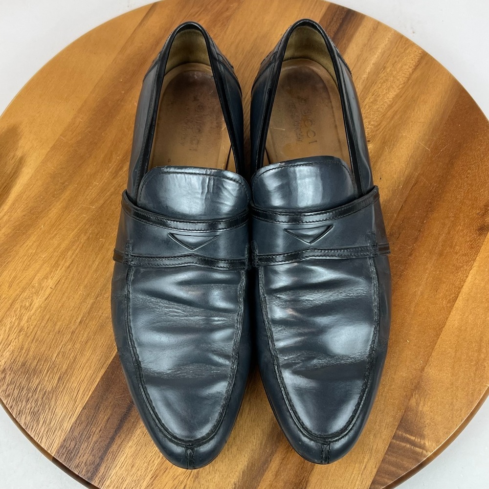 Mens Gucci Gray Leather Pointed Toe Penny Loafers Shoes Siize UK 10 US 11 M GUC - Picture 7 of 9